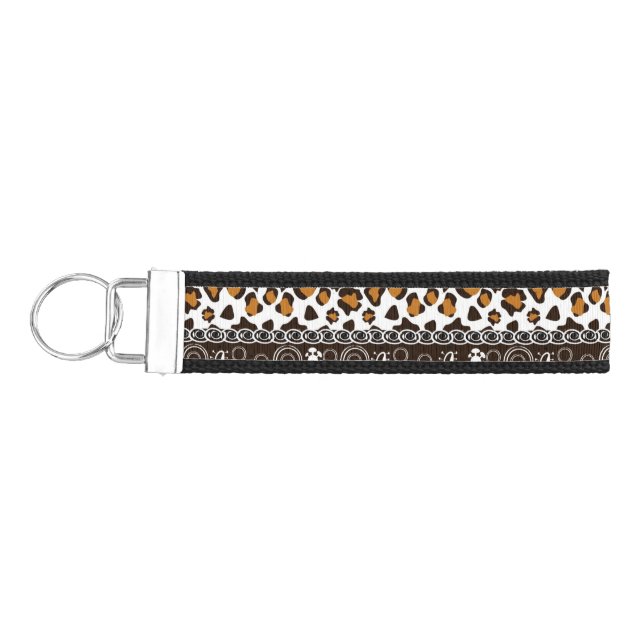 African print with cheetah skin pattern wrist keychain (Keys on Left)