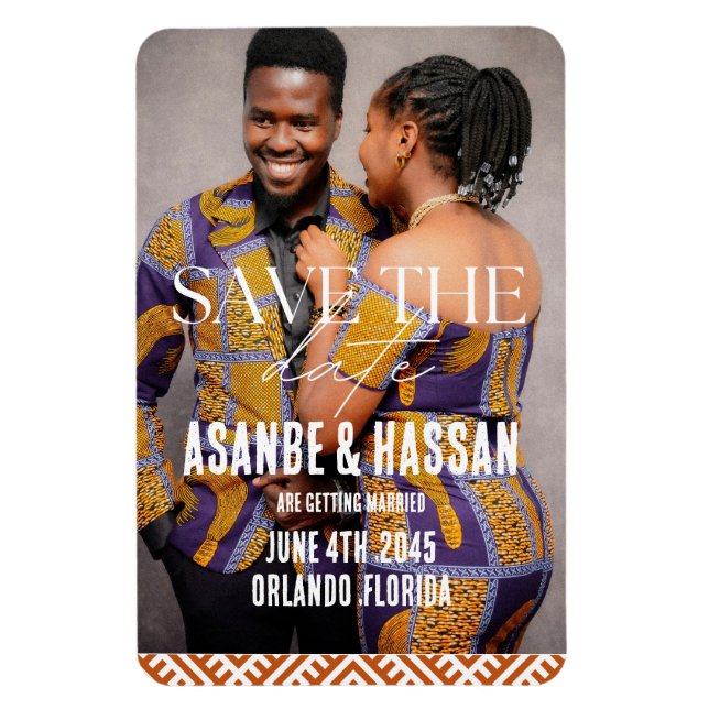 African Print with Photo Wedding Save the Date  Magnet (Vertical)
