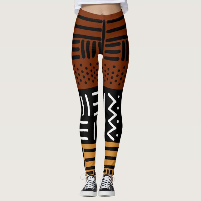 African Printed Mud Cloth Designer Leggings  (Front)