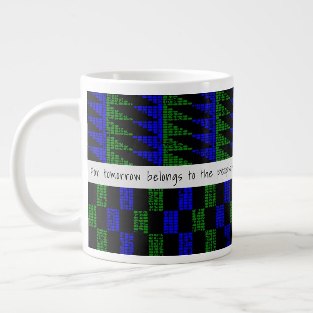African Proverb Grunge Blue Green Kente SK11 Giant Coffee Mug (Left)