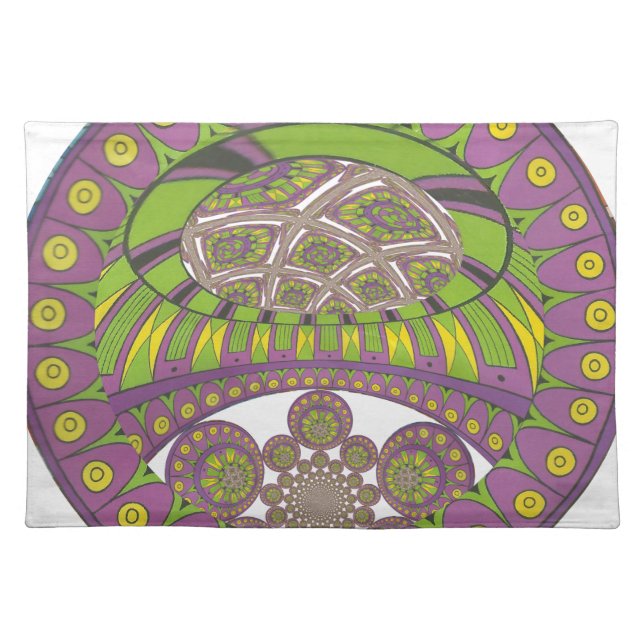 African Purple and Yellow Kaleidoscope Traditional Cloth Placemat (Front)