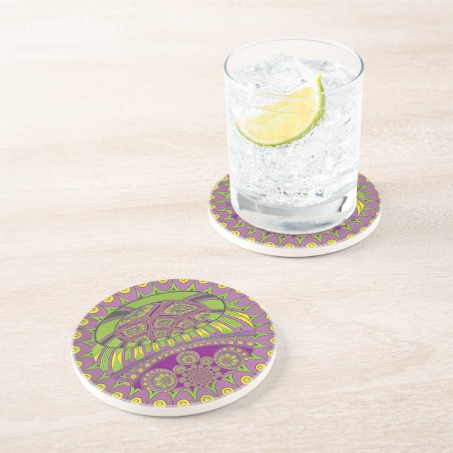 African Purple and Yellow Kaleidoscope Traditional Coaster (Side)