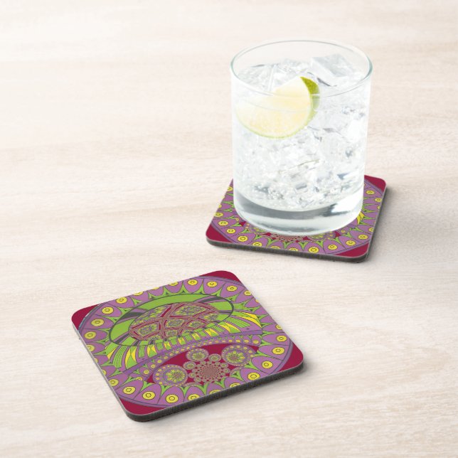 African Purple and Yellow Kaleidoscope Traditional Drink Coaster (Right Side)