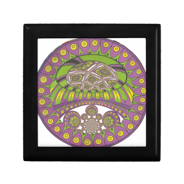 African Purple and Yellow Kaleidoscope Traditional Keepsake Box (Front)