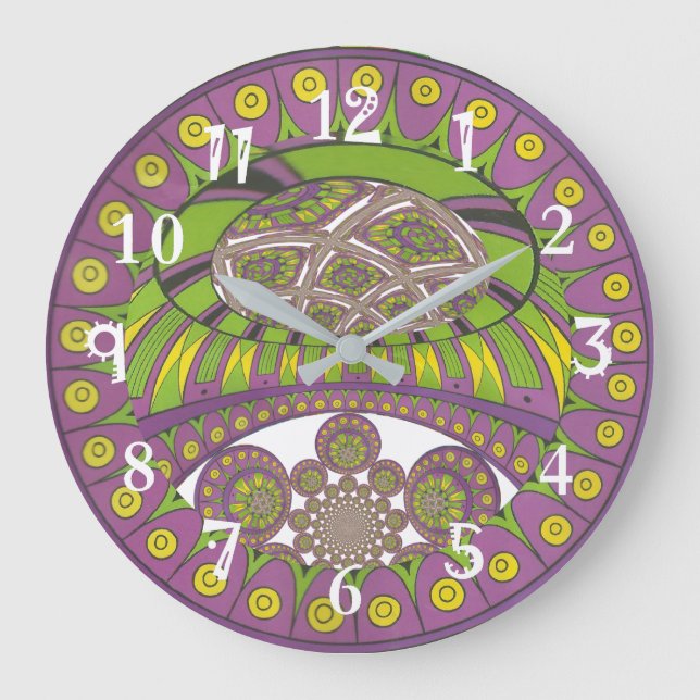 African Purple and Yellow Kaleidoscope Traditional Large Clock (Front)