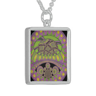 African Purple and Yellow Kaleidoscope Traditional Sterling Silver Necklace
