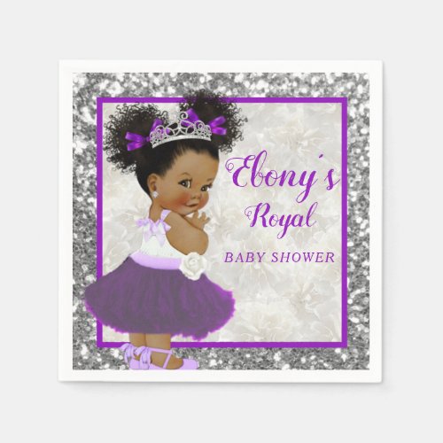 African Purple PrincessSilver Glitter Elegant Napkins