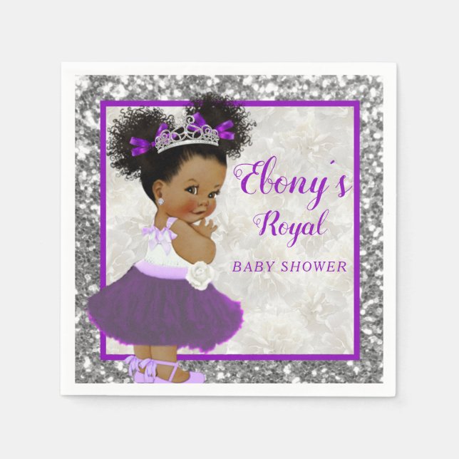 African Purple Princess|Silver Glitter Elegant Napkins (Front)