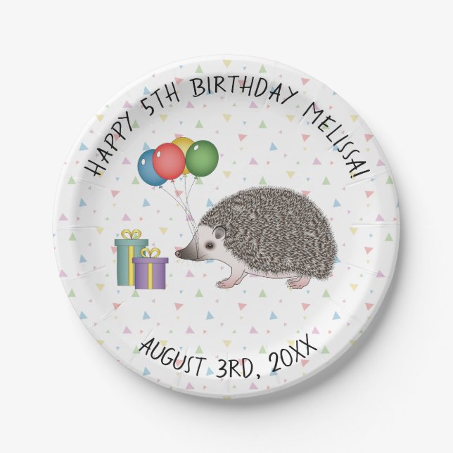 African Pygmy Hedgehog Animal - Happy Birthday Paper Plates (Front)