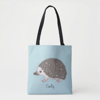 African Pygmy Hedgehog Cartoon Design On Blue Tote Bag