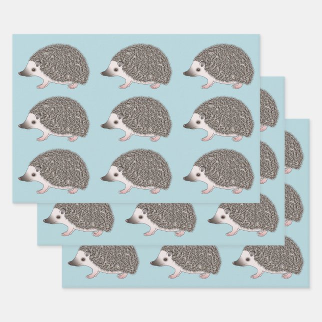 African Pygmy Hedgehog Cartoon Design Pattern Wrapping Paper Sheets (Set)