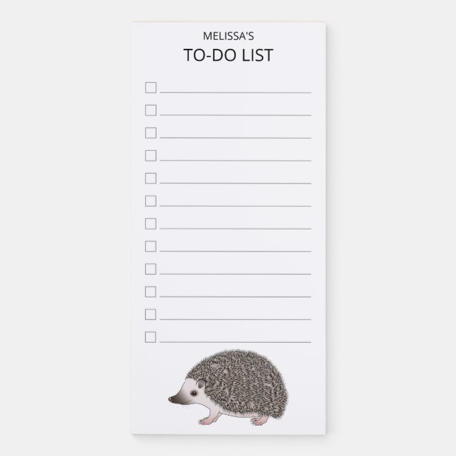 African Pygmy Hedgehog Cartoon Design To-Do List Magnetic Notepad (Front)