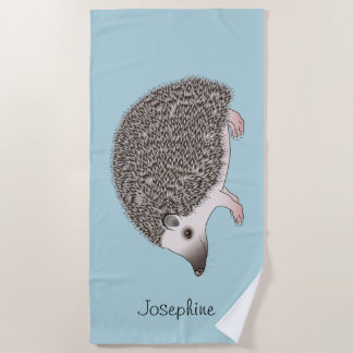 African Pygmy Hedgehog Cartoon Design With A Name Beach Towel
