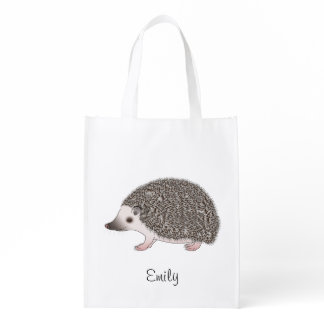African Pygmy Hedgehog Cartoon Design With A Name Grocery Bag