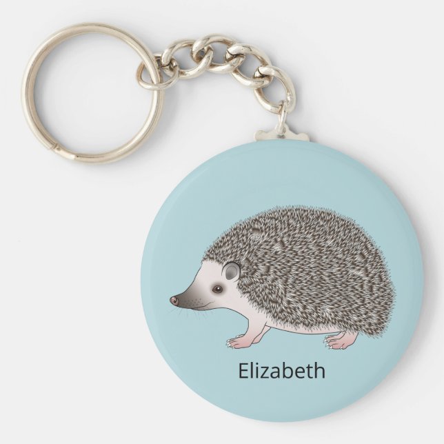 African Pygmy Hedgehog Cartoon Design With A Name Keychain (Front)