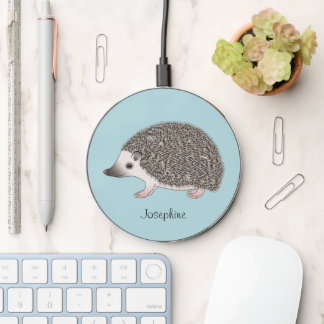 African Pygmy Hedgehog Cartoon Design With A Name Wireless Charger