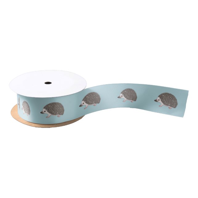 African Pygmy Hedgehog Cute Cartoon Illustration Satin Ribbon (Spool)