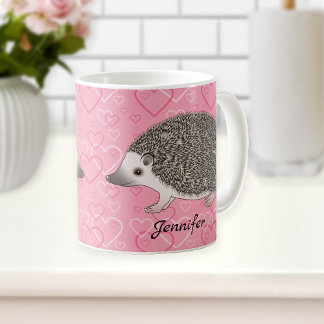 African Pygmy Hedgehog On Pink Heart Pattern Coffee Mug