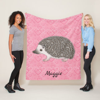 African Pygmy Hedgehog On Pink Heart Pattern Fleece Blanket