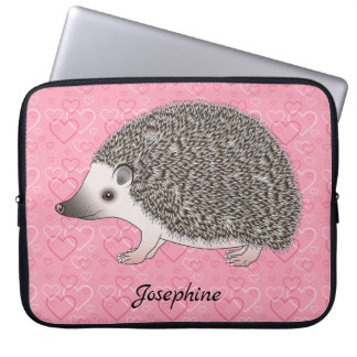 African Pygmy Hedgehog On Pink Heart Pattern Laptop Sleeve
