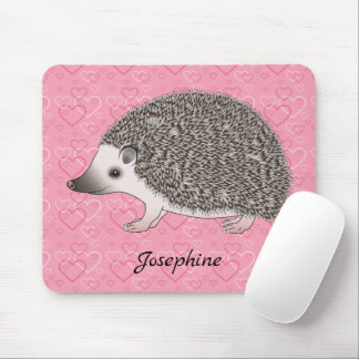 African Pygmy Hedgehog On Pink Heart Pattern Mouse Pad
