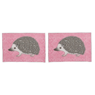 African Pygmy Hedgehog On Pink Heart Pattern Pillow Case