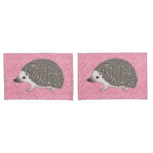 African Pygmy Hedgehog On Pink Heart Pattern Pillow Case