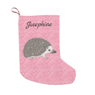 African Pygmy Hedgehog On Pink Heart Pattern Small Christmas Stocking