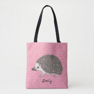 African Pygmy Hedgehog On Pink Heart Pattern Tote Bag