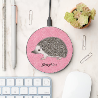 African Pygmy Hedgehog On Pink Heart Pattern Wireless Charger
