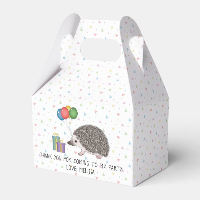 African Pygmy Hedgehog With Birthday Balloons Favor Boxes (Front Side)