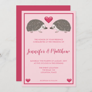 African Pygmy Hedgehogs With Pink Heart Wedding Invitation