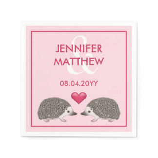 African Pygmy Hedgehogs With Pink Heart Wedding Napkins