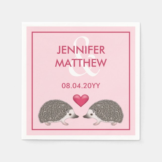 African Pygmy Hedgehogs With Pink Heart Wedding Napkins (Front)
