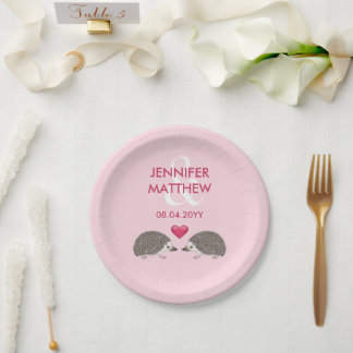 African Pygmy Hedgehogs With Pink Heart Wedding Paper Plates