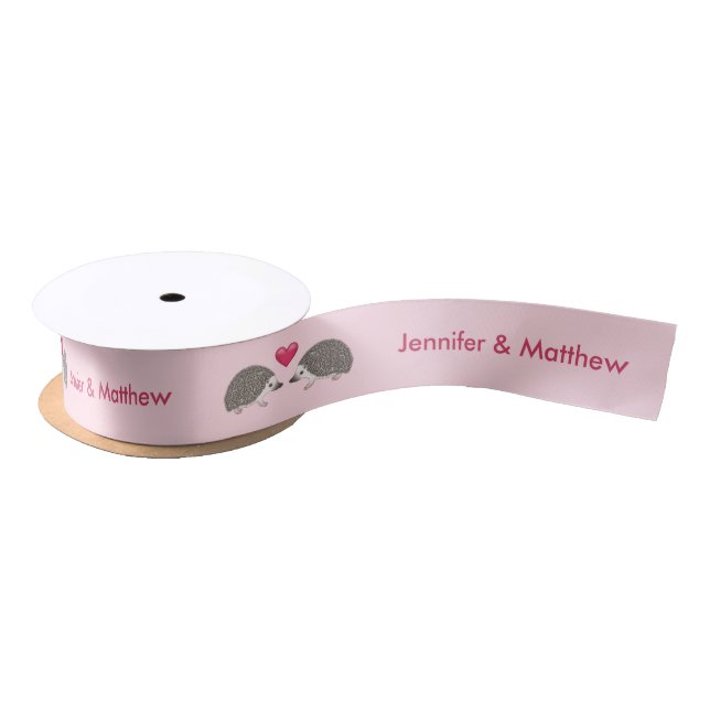 African Pygmy Hedgehogs With Pink Heart Wedding Satin Ribbon (Spool)