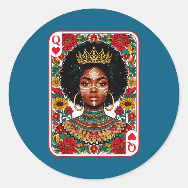African queen card melanin black pride blm classic round sticker (Front)