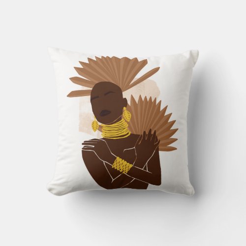 African Queen In Gold  Throw Pillow