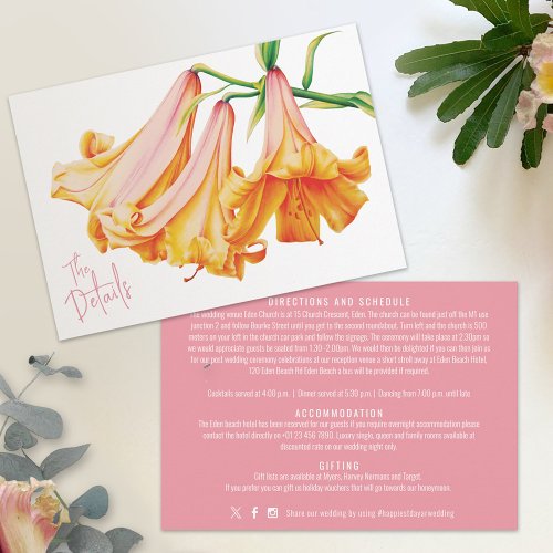 African Queen lily orange pink art wedding details Enclosure Card