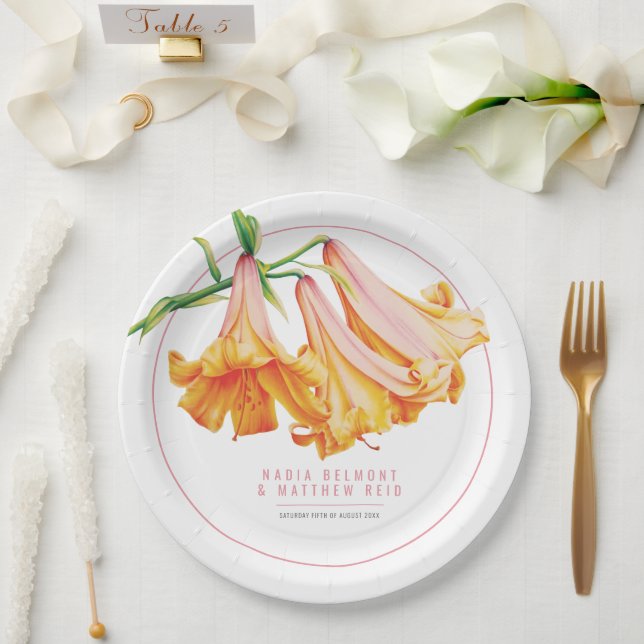 African Queen lily orange pink floral art wedding Paper Plates (Wedding)