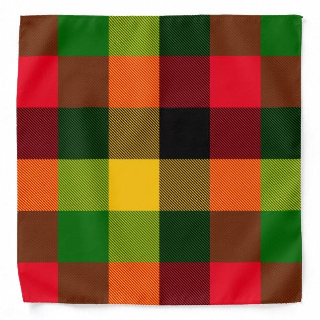  African Rasta Reggae Colours Plaid Pattern Design Bandana (Front)