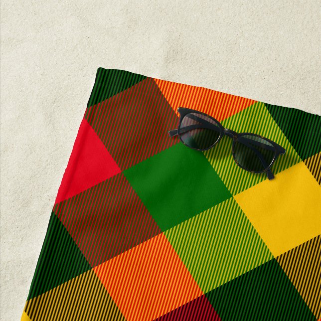  African Rasta Reggae Colours Plaid Pattern Design Beach Towel (Creator Uploaded)
