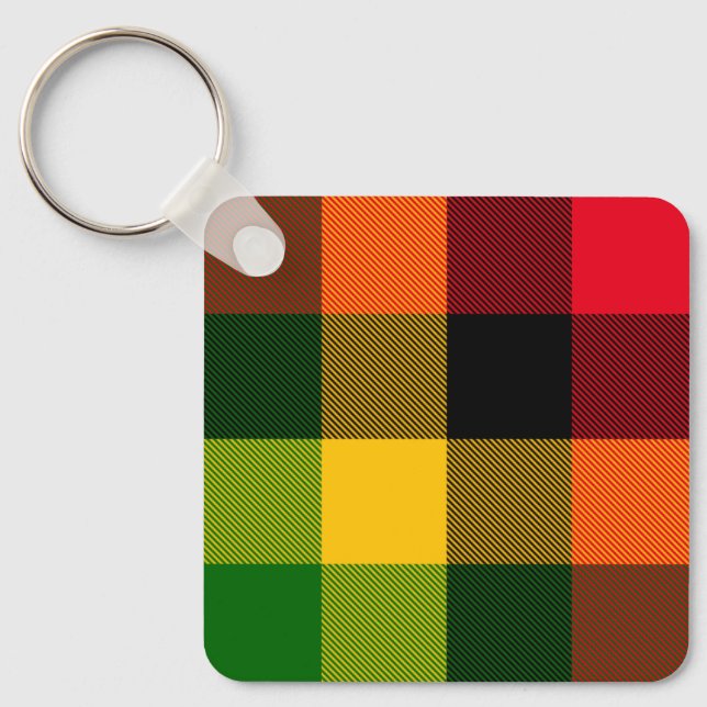  African Rasta Reggae Colours Plaid Pattern Design Keychain (Front)