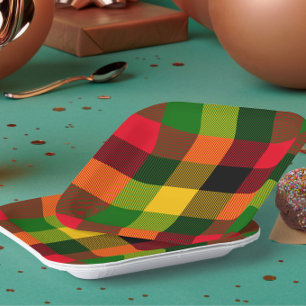  African Rasta Reggae Colours Plaid Pattern Design Paper Plates