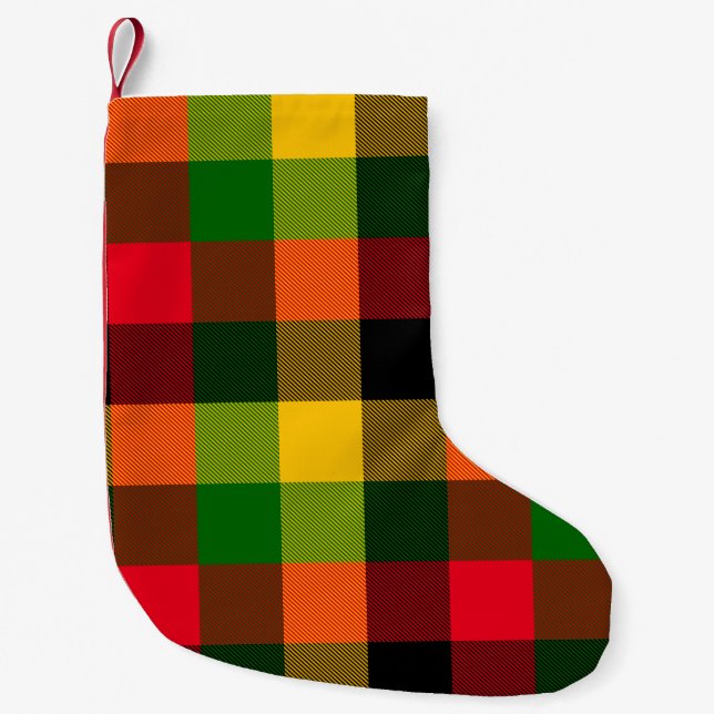  African Rasta Reggae Colours Plaid Pattern Design Small Christmas Stocking (Front)