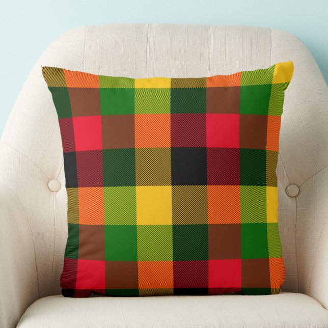  African Rasta Reggae Colours Plaid Pattern Design Throw Pillow (Creator Uploaded)