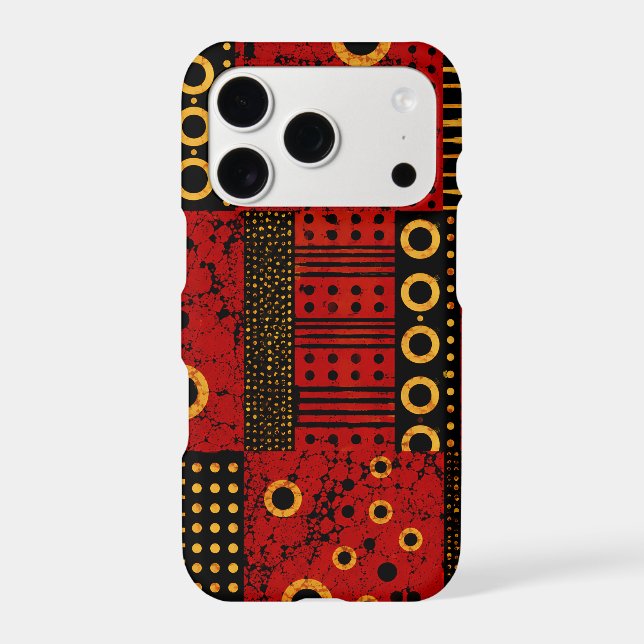 African Red Sunburst Tribal Patchwork  Iphone Case (Back)