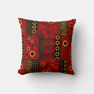African Red Sunburst Tribal Throw Pillow