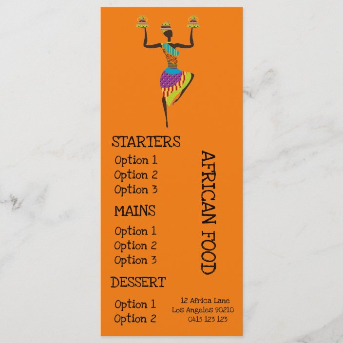 African restaurant dinner menu | Zazzle.com