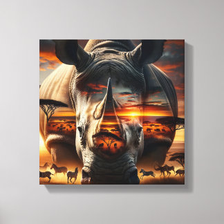 African Rhino Bushveld Sunset canvas